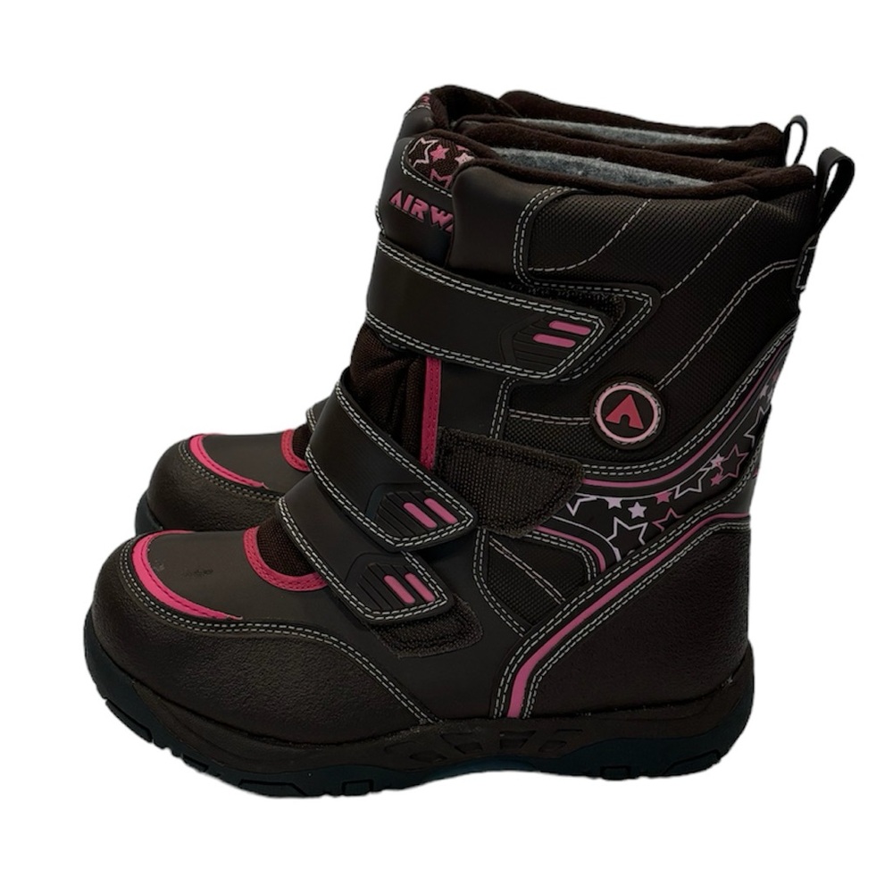 Airwalk Girls Winter Boots Youth Size 2 Brown/Pink‎ Wool Felt Lined Thermolite